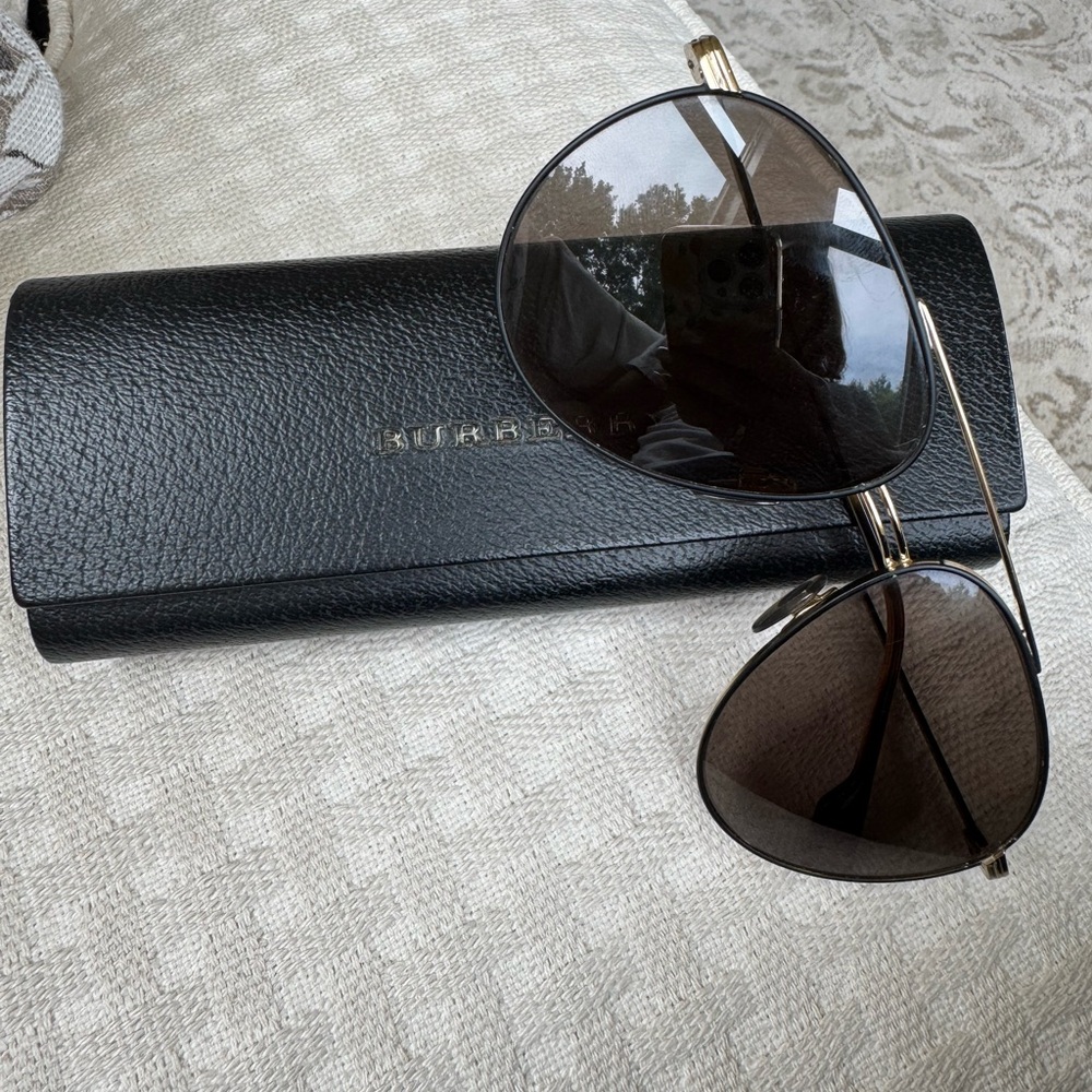 Burberry Gold and Black Aviator Sunglasses